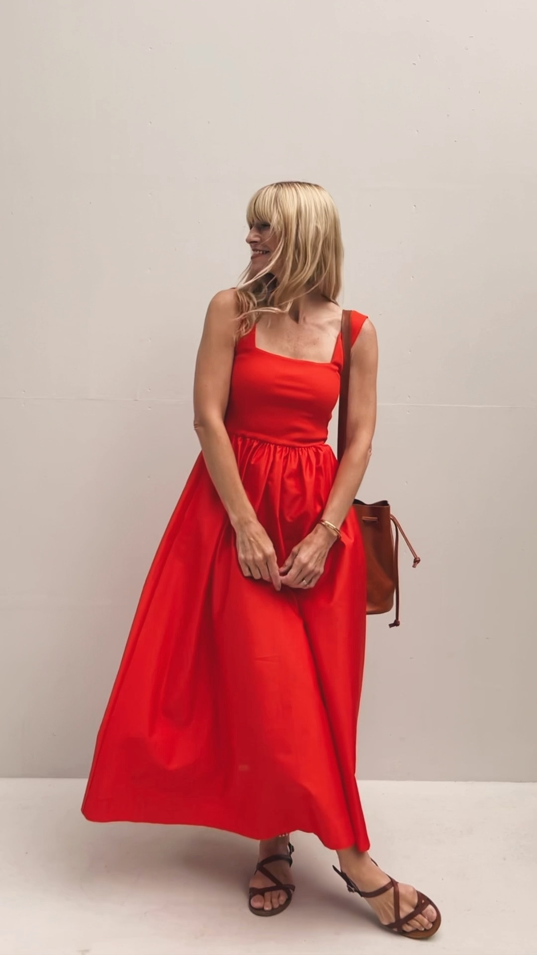 Red strap sweetheart neck flow maxi, brown crossbody bag, brown sandals 

#LTKstyletip #LTKeurope #LTKSeasonal