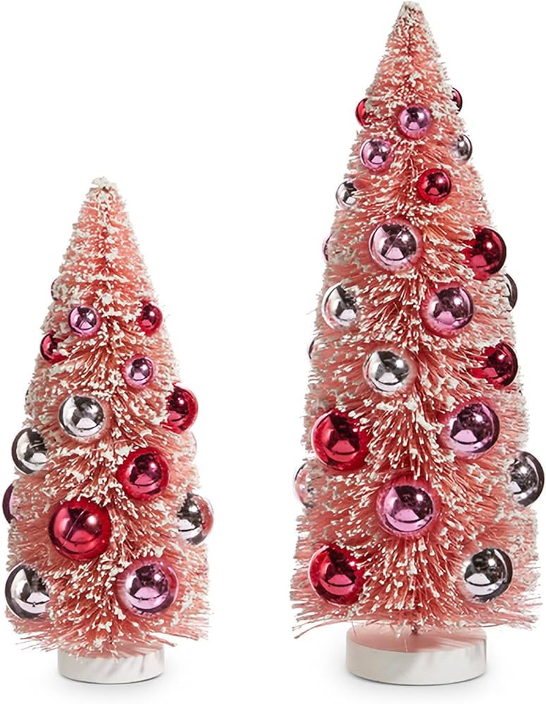 Raz Imports Bottle Brush Trees with Ornaments, 12-inch Height, Pink, Sisal, Plastic and Wood, Set... | Amazon (US)