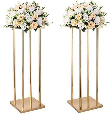 VINCIGANT Gold Wedding Flower Stand Vase Column,Metal Flower Arrangement for Wedding Party Dinner Centerpiece,Pack of 2,(31.5 Inches Tall) | Amazon (US)