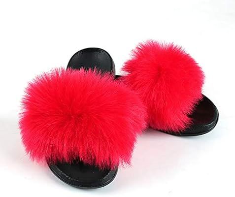 GJJH Ladies Slippers, Fluffy Fur and Soft Soles, Slippers, Open Toe Sandals, Outdoor Slippers | Amazon (US)