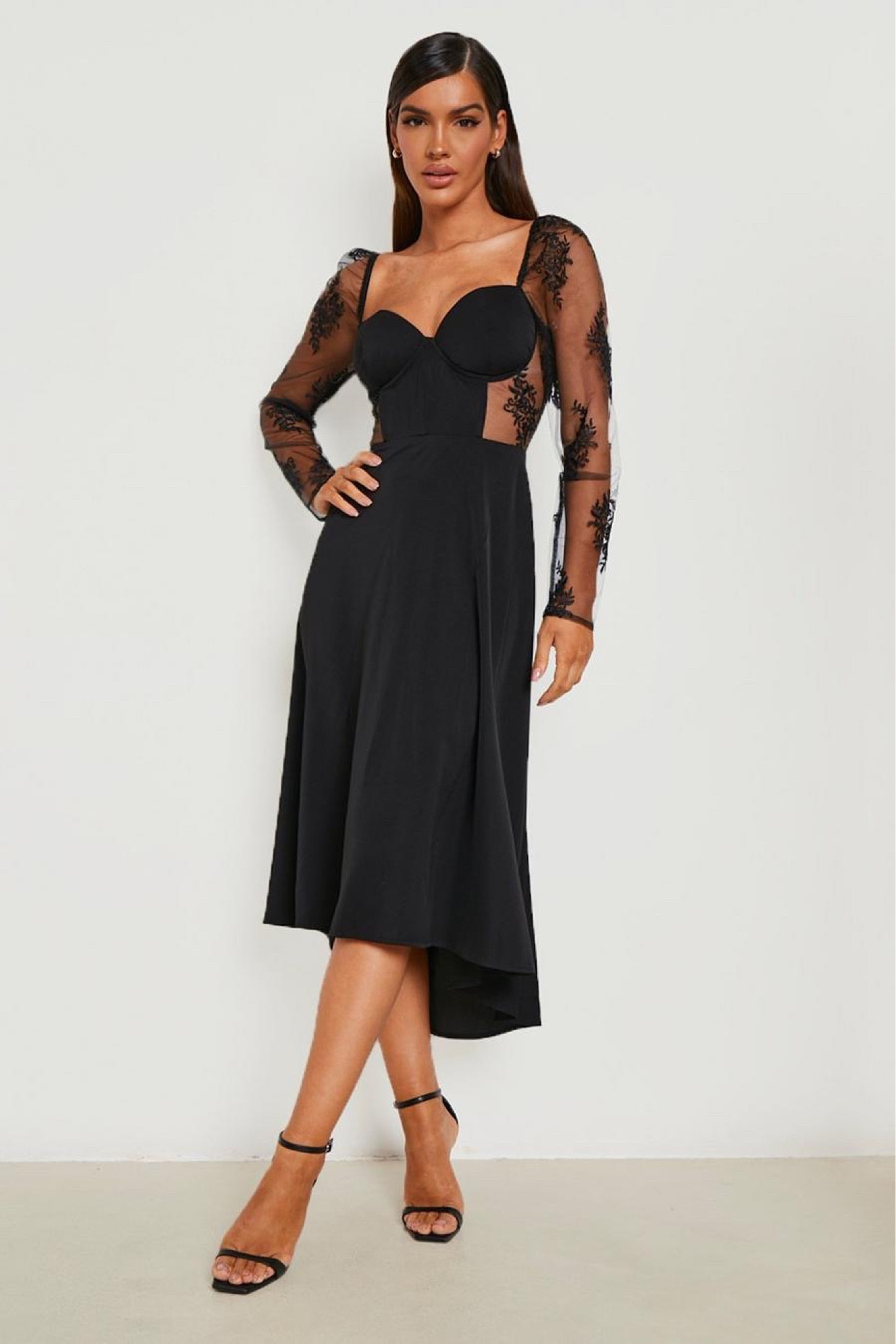 Contrast Lace Corset Midi Skater … curated on LTK