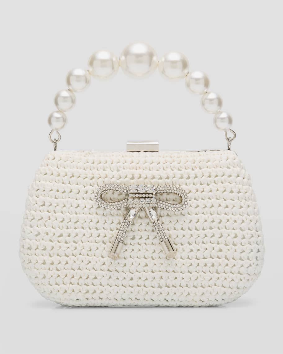 BTB Los Angeles Bijou Bow Beaded Raffia Top-Handle Bag | Neiman Marcus