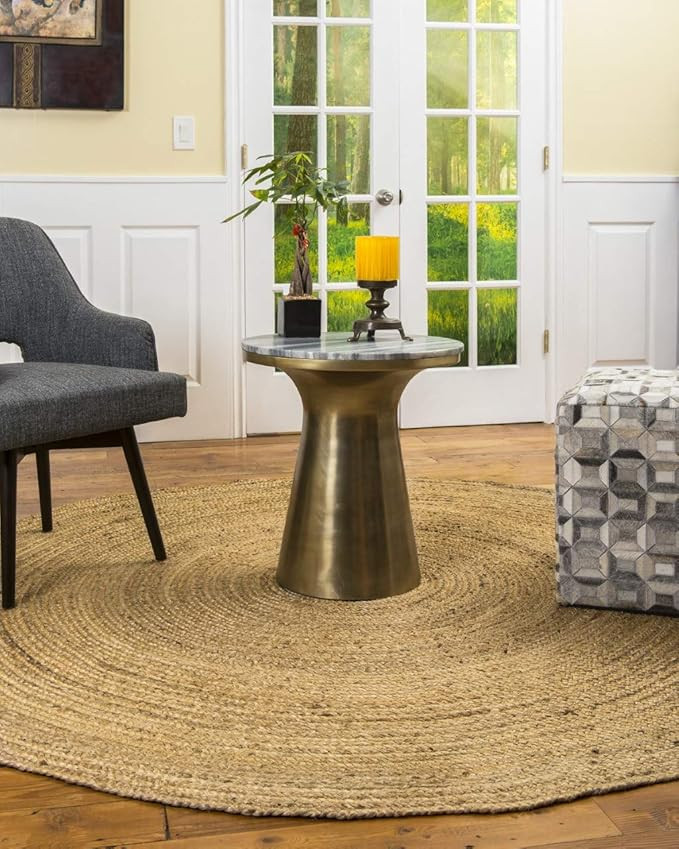 NaturalAreaRugs 100% Natural Fiber Handmade Reversible Elsinore Jute 7' Round Rug Beige | Amazon (US)