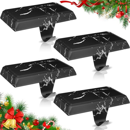 Zhengmy 6 Pcs Christmas Stocking Holders for Mantle Weighted Stocking Holder Fireplace Hangers for Xmas Holiday Party Decoration (Black Marble) | Amazon (US)
