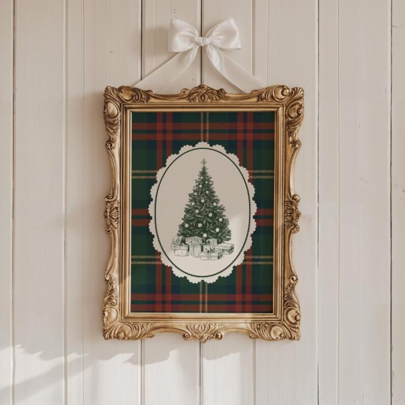 Plaid Christmas Tree Decor, Printable Christmas Wall Art, Vintage Style Holiday Tree Print - Etsy | Etsy (US)