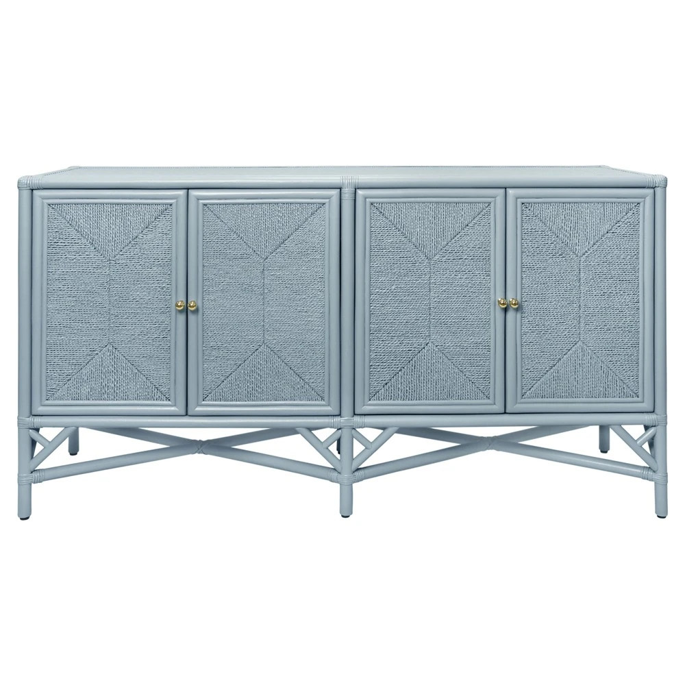 Eleanor Coastal Beach Light Blue Rattan Woven Rope Sideboard | Kathy Kuo Home