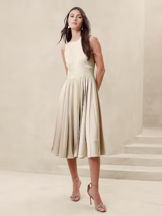Ness Pleated Satin Midi Dress | Banana Republic (US)