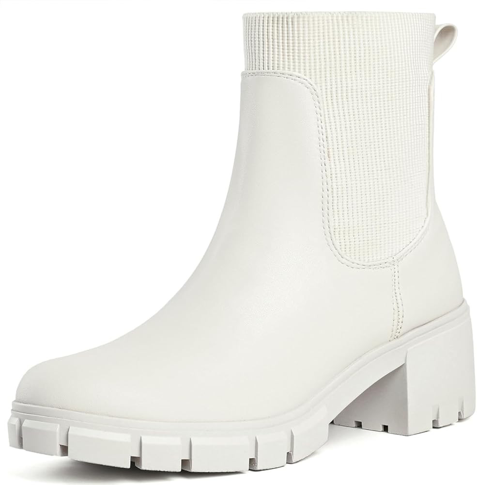 Womens Ankle Boots Lug Sole Comfortable Slip On Chelsea Booties Elastic Gore | Amazon (US)