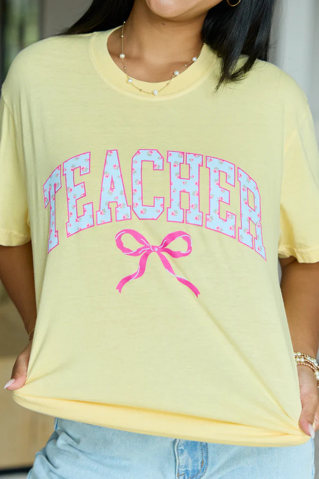 Teacher Block Florals Yellow Graphic Tee | Pink Lily
