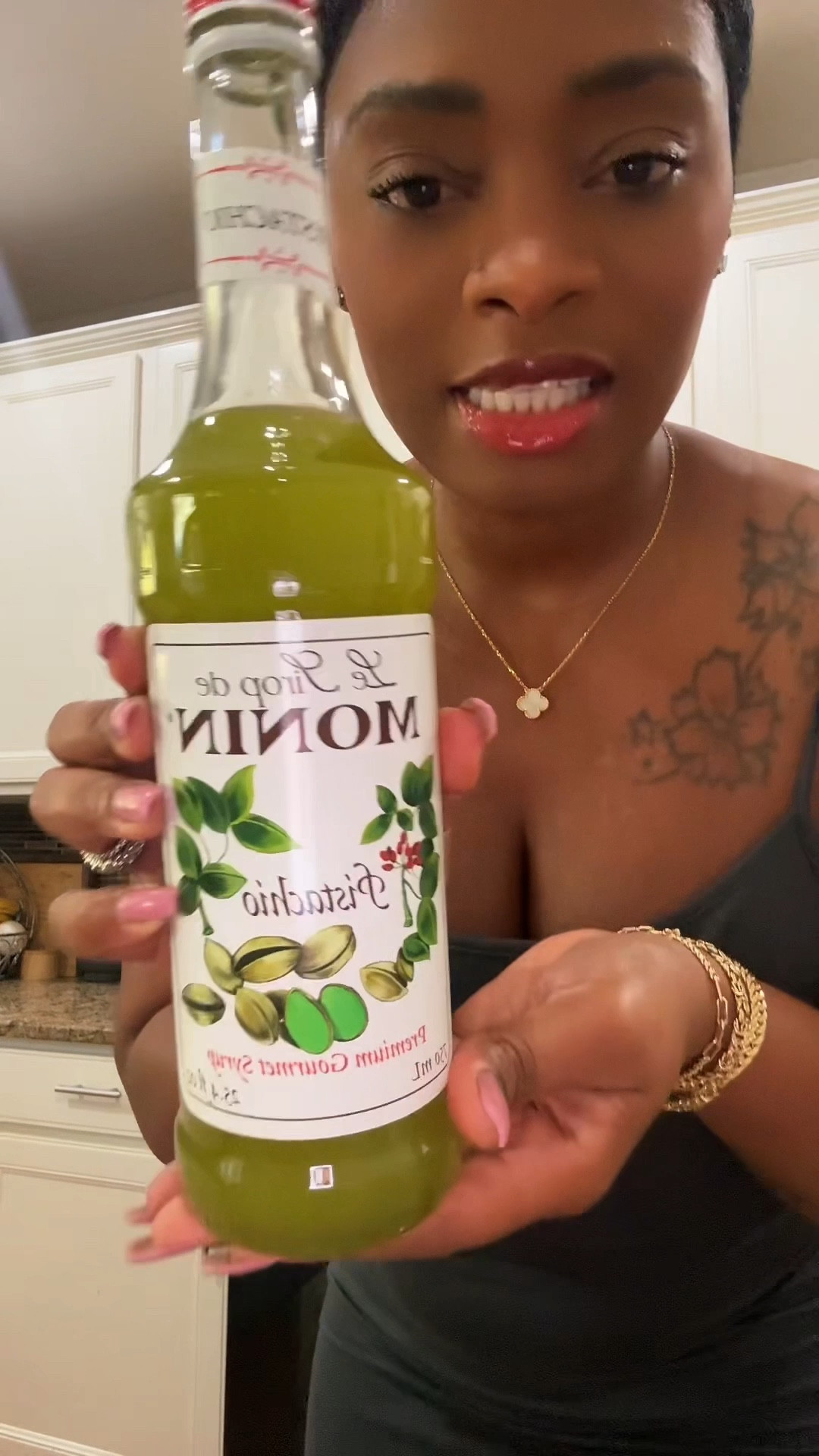 This pistachio syrup is a must have for the perfect pistachio latte! It is so high-quality not too sweet the perfect amount of nuttiness. It’s so good. Get it now for under $20 and yes, it goes a long way it’s a must have for your coffee staples.! 