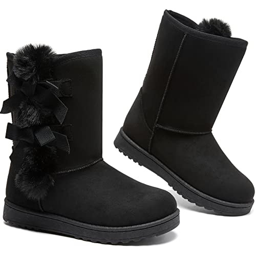 BENPAO Snow Boots For Women Winter Mid-calf Boots Fashion Suede Black Warm Fur Lined Booties(Black,US08.5) | Amazon (US)