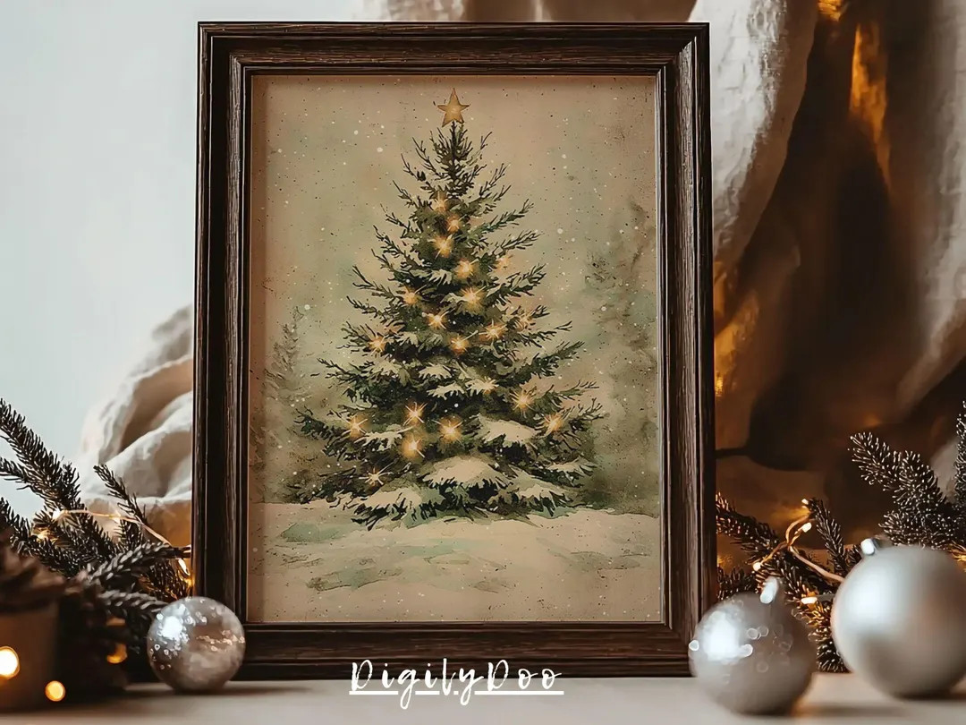Christmas Pine Tree Wall Art, Xmas Tree Art Print, Winter Holiday Printable Decor, Natural Moody ... | Etsy (US)