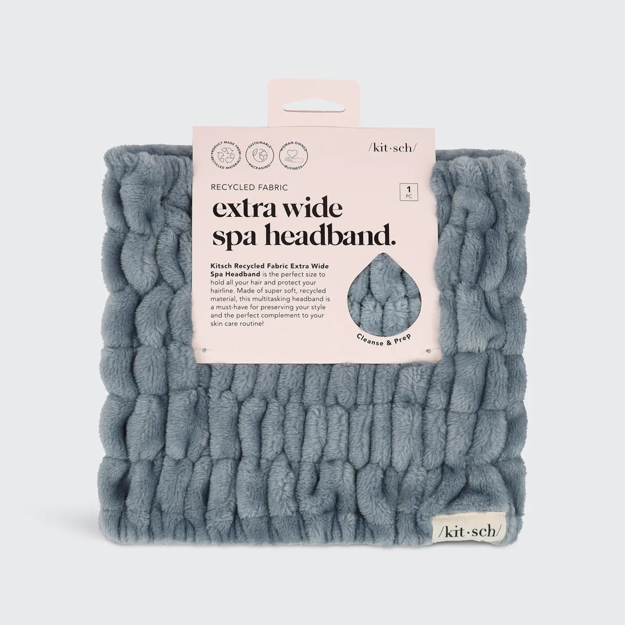 Recycled Fabric Extra Wide Spa Headband - Misty Blue | Kitsch