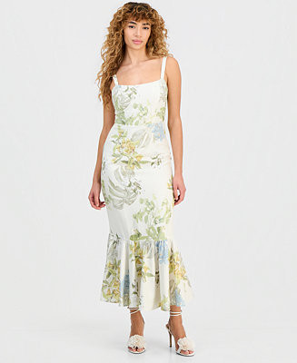 GUESS Women's Rory Linen-Blend Ruffled Hem Dress - Macy's | Macy's