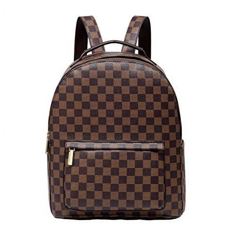 Daisy Rose Backpack Bag - Luxury PU Vegan Leather - Brown Checkered | Walmart (US)