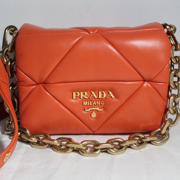 Prada Nappa Metal Quilted Patchwork System Flap Bag Arancio Shoulder Crossbody | Poshmark