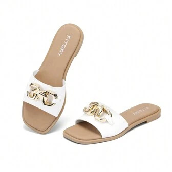 Women's Dressy Flat Sandals Comfortable Slip On Leather Slide Sandals For Summer Size 6-11 | SHEIN