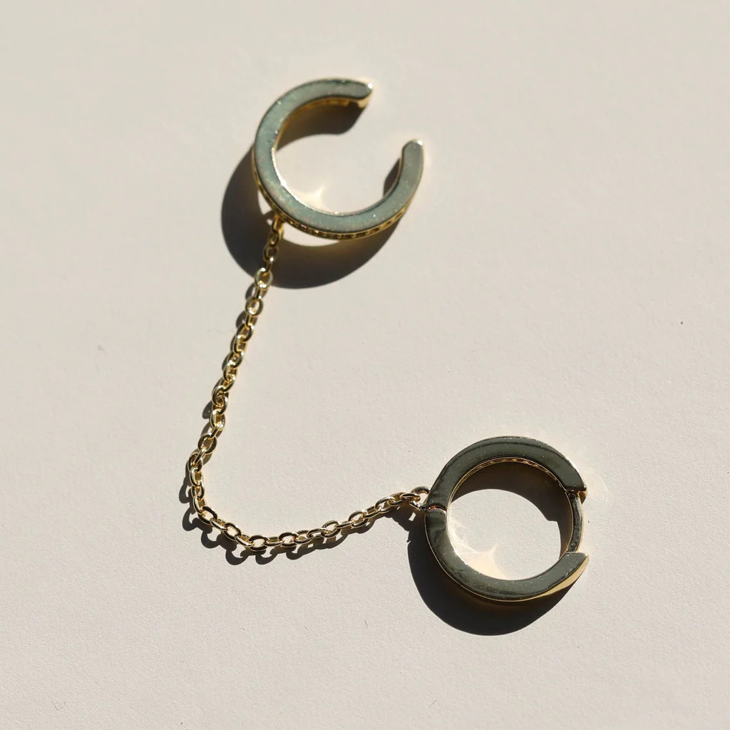 Gold Chain Huggie with Ear Cuff | Nickel and Suede
