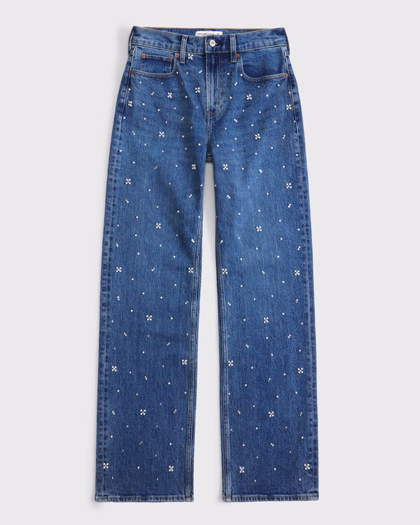 Women's High Rise 90s Relaxed Pearl Embellished Jean | Women's Bottoms | Abercrombie.com | Abercrombie & Fitch (US)