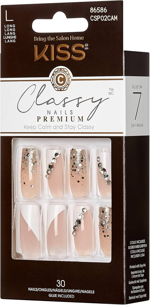 KISS Classy Premium Press On Nails, 'Gorgeous', White, Long Length, Square Shape, Includes 30 Fak... | Amazon (US)
