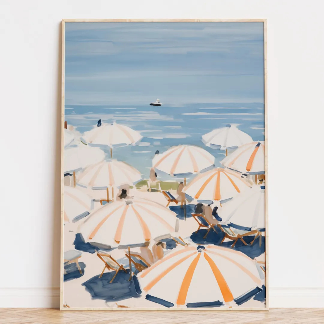 Parasols on the Beach Painting, Coastal Wall Art Print, Digital Download, Beach House Print, Sout... | Etsy (US)