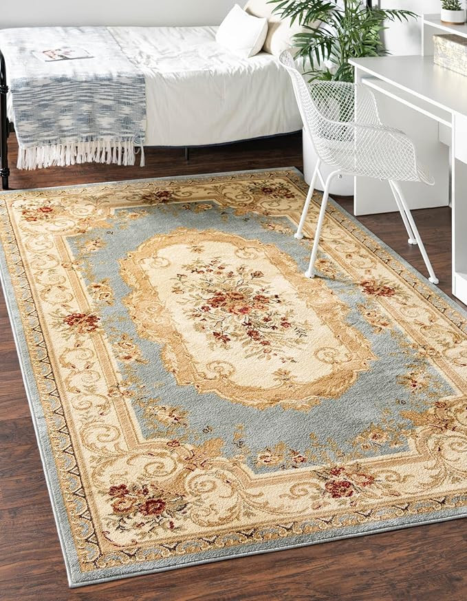 Rugs.com Chateau Collection Rug – 5' x 8' Light Blue Medium Rug Perfect for Bedrooms, Dining Ro... | Amazon (US)