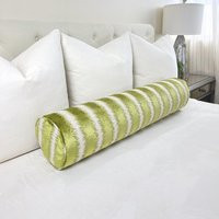 Chartreuse Stripe Velvet Bolster Pillow | Navy Long Bed Custom Size | Etsy (US)