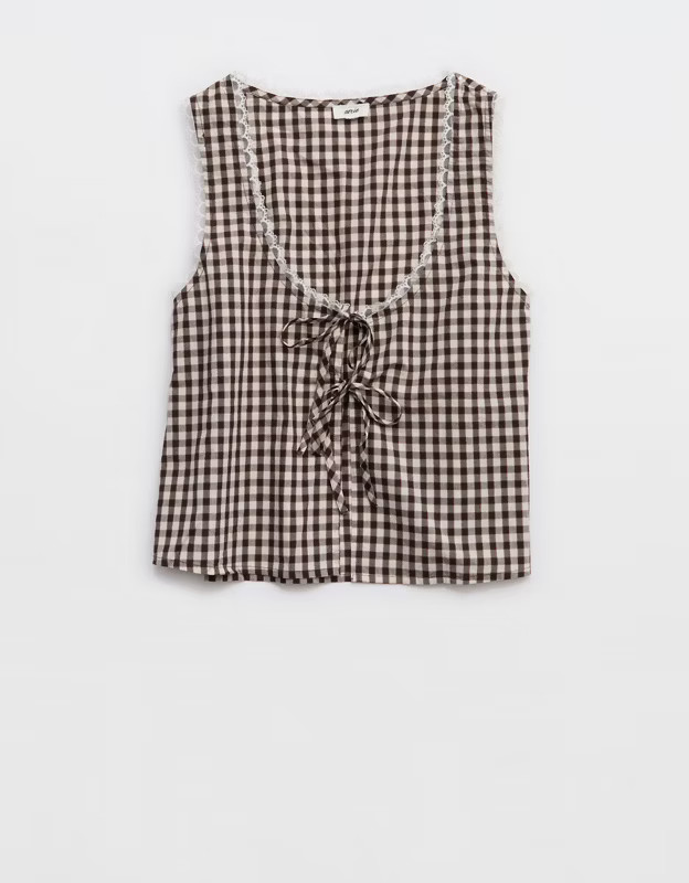 Aerie Off-Duty Poplin Tie Front Tank Top | Aerie