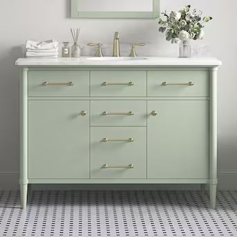 allen + roth Rian 48-in Sea Green Undermount Single Sink Bathroom Vanity with White Engineered St... | Lowe's