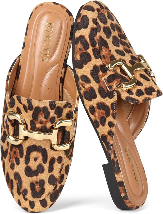 Mules for Women Flats Round Toe Womens Mules Buckle Slip on Slides Backless Loafer Shoes | Amazon (US)