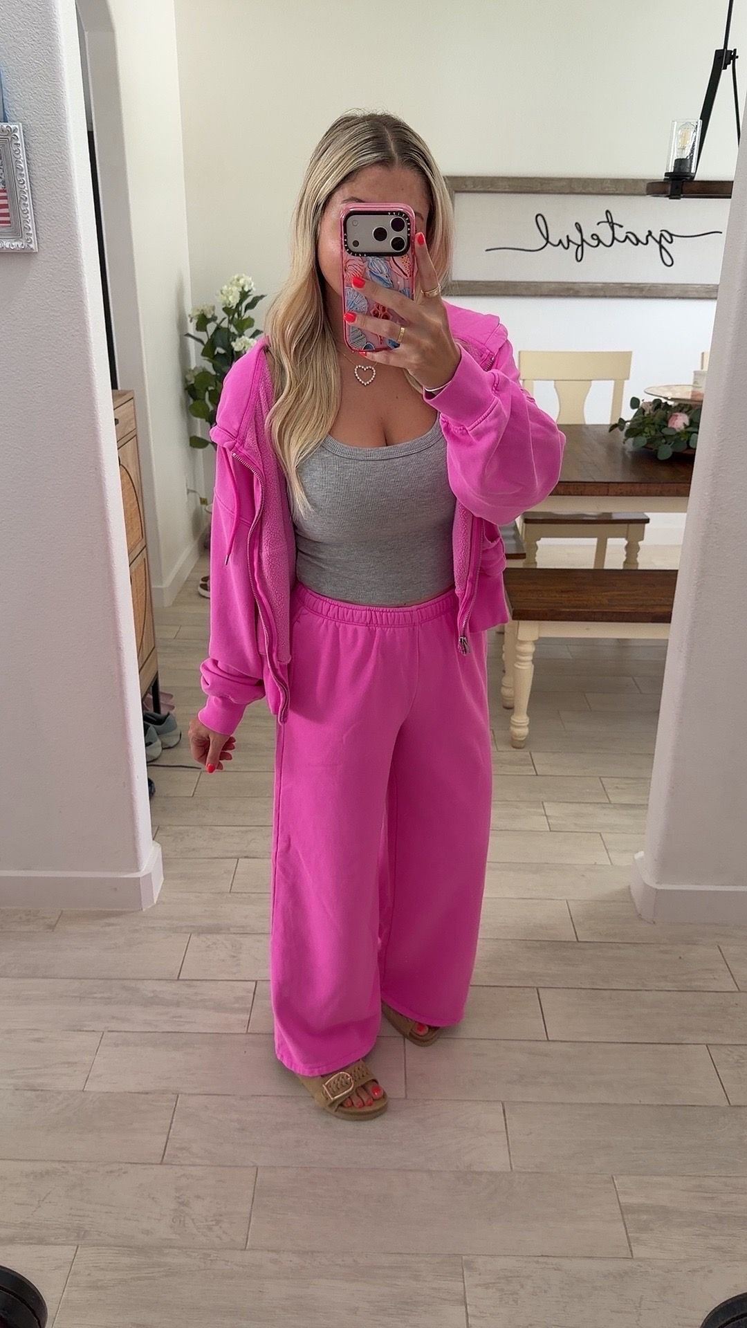 OOTD 
Pink set 
Jacket m
Sweatpants xs p
Sandals tts

#LTKootd #LTKSaleAlert