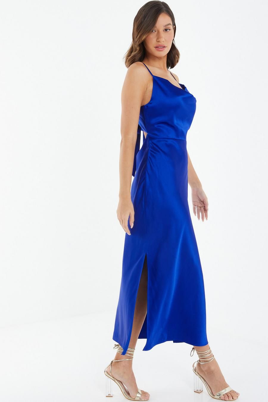 Royal Blue Satin Slip Midi Dress | Quiz Clothing (UK)