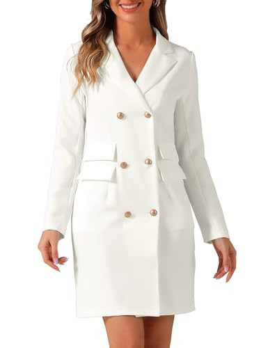 Allegra K Women's Elegant Blazer Office Work Dress with Pockets Medium White | Amazon (US)