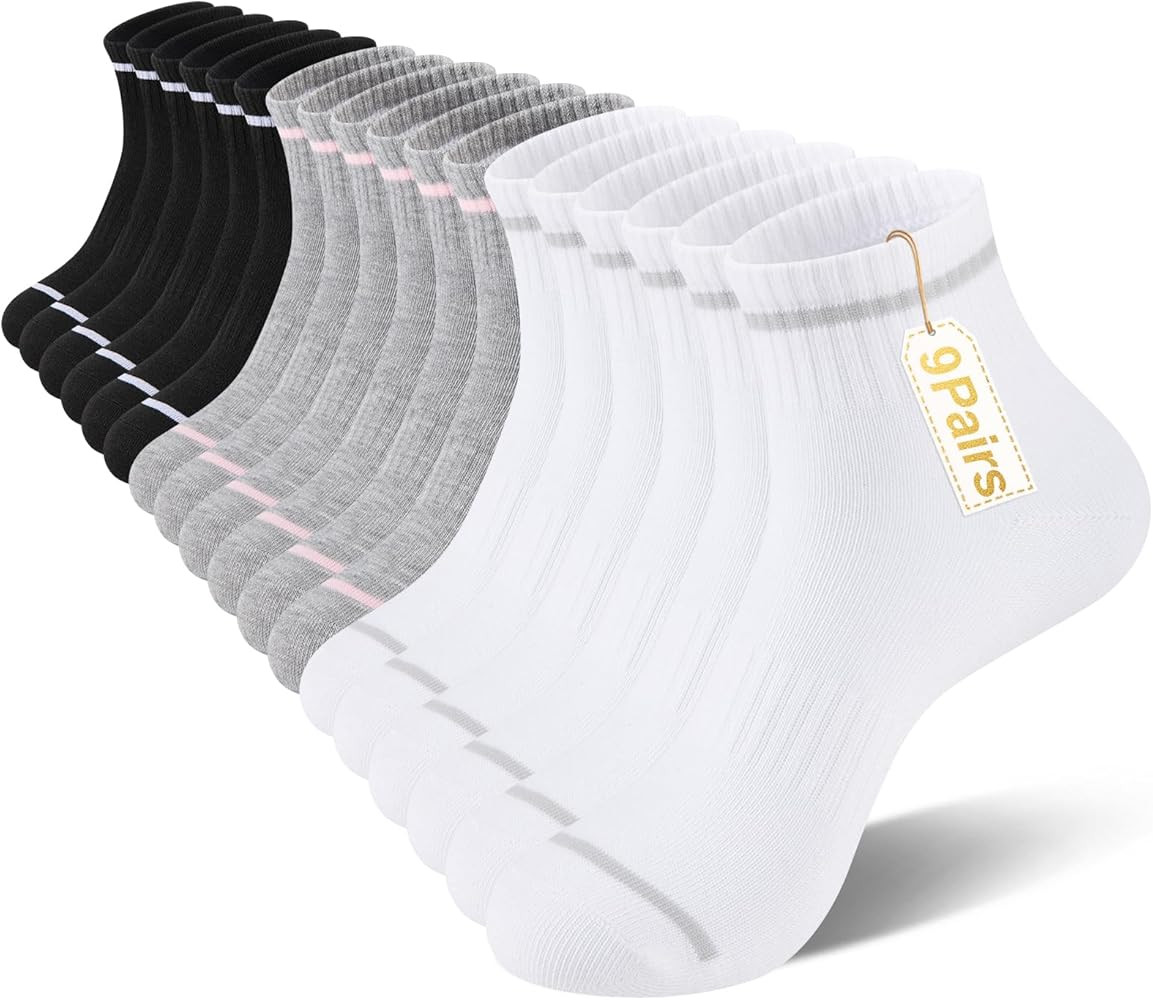 Heatuff 9 Pairs Womens Ankle Quarter Socks Thin Casual Athletic Gym Mini Crew Socks for Women | Amazon (US)