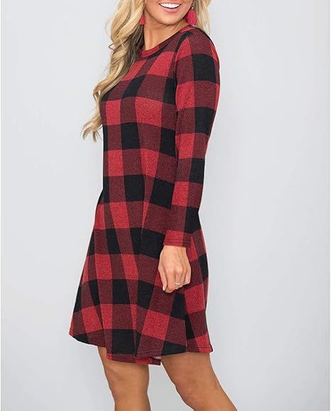 MIROL Women's Long Sleeve Plaid Color Block Casual Swing Loose Fit Tunic Dress | Amazon (US)