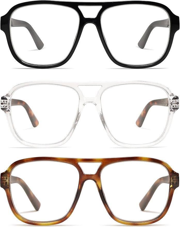 AMOMOMA 3 Pack Oversized Aviator Spring Hinge Reading Glasses for Women Men,Retro Blue Light Comp... | Amazon (US)