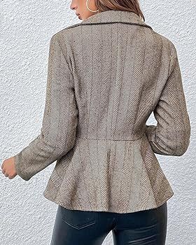 ebossy Women's Ruffled Twilled Open Front Blazer Suit Elegant Lapel Slim Business Jacket Coat | Amazon (US)