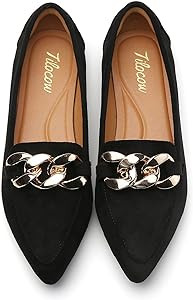 Tilocow Metal Chain Loafers for Womens Slip On Pointed Toe Flats Comfortable Fashion Work Busines... | Amazon (US)