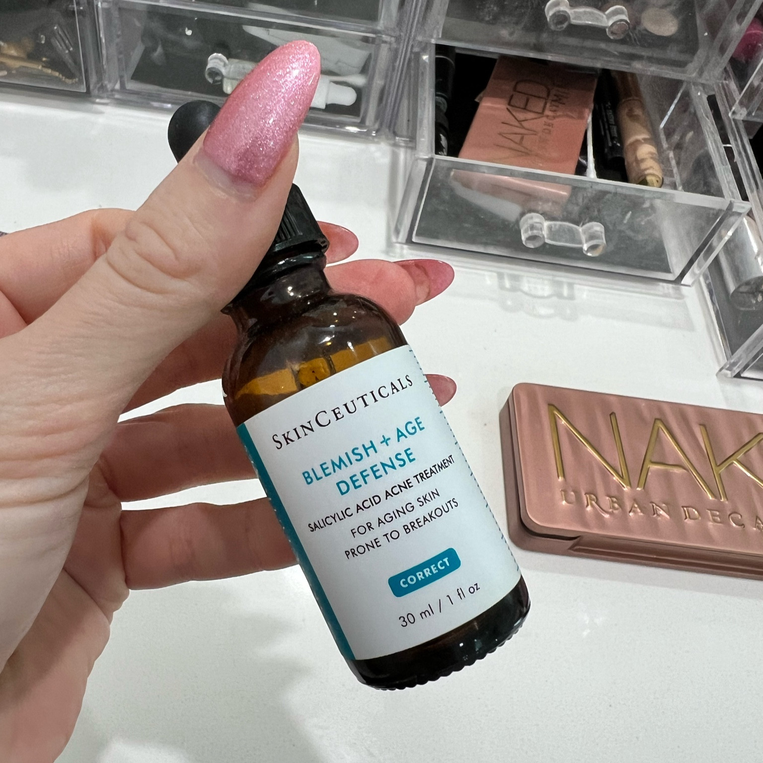 When I experience a breakout, I apply a small amount of Skinceuticals Blemish to my face after using toner and before applying moisturizer.