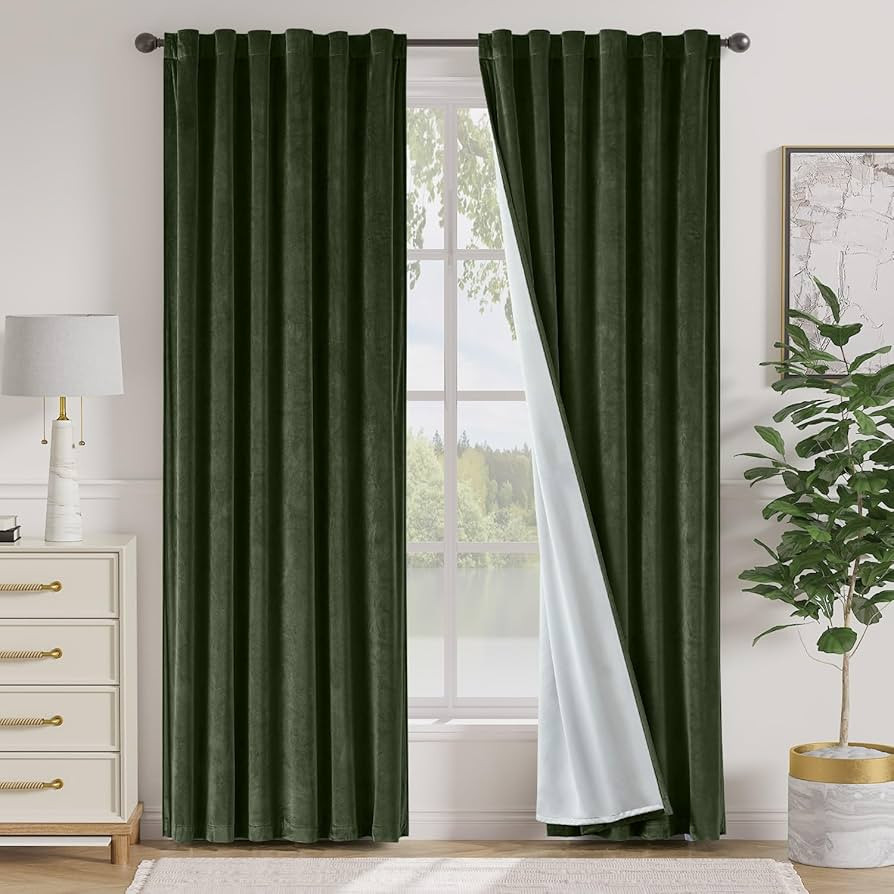 Lazzzy Green Velvet Curtains 84 Inch Long Blackout Thermal Insulated Room Darkening Lined Curtain... | Amazon (US)