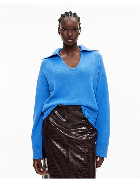 COLLARED V NECK KNIT | David Jones (Australia & New Zealand)