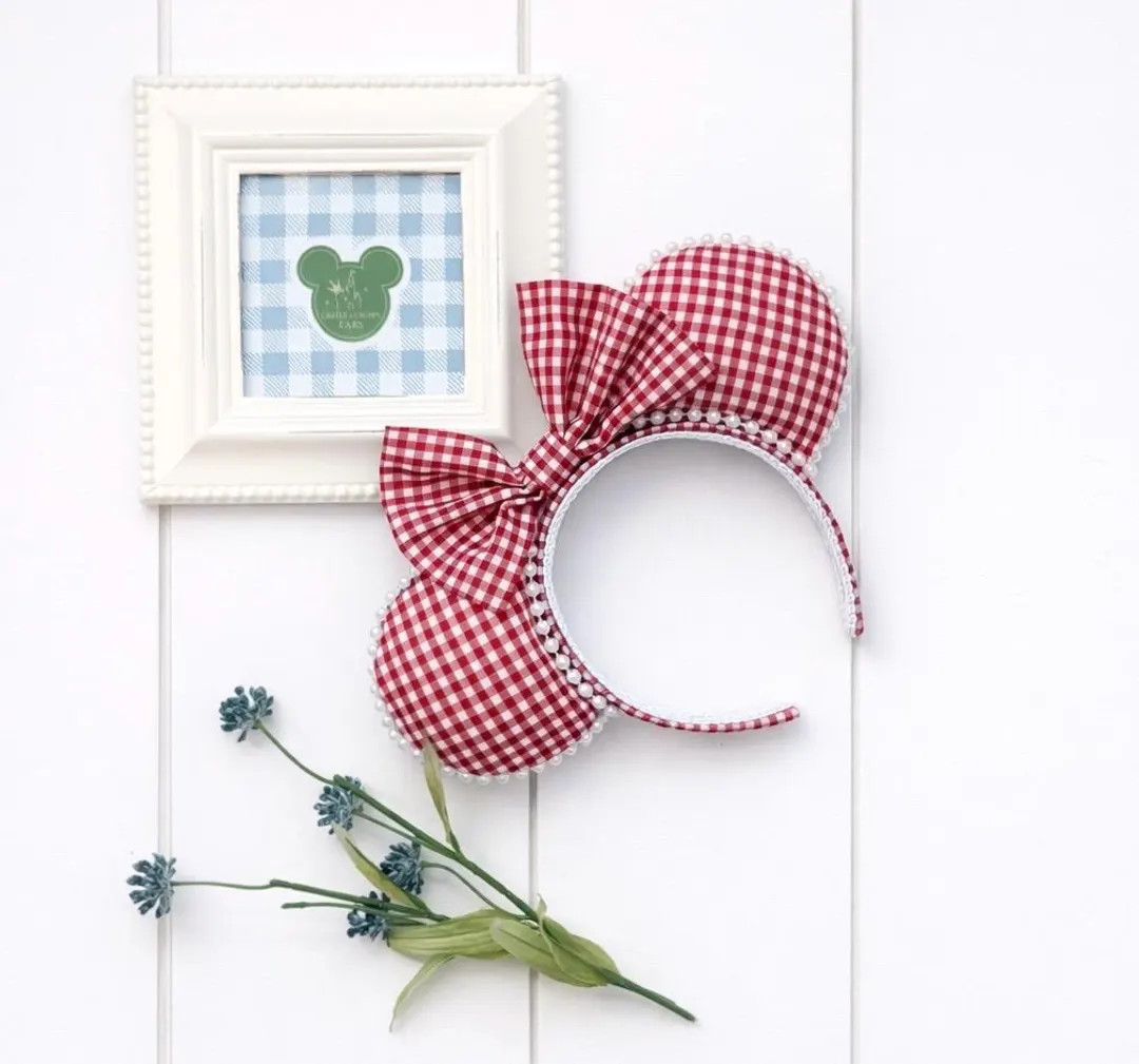 Confectionary Cutie | Red Gingham Bakery-inspired Disney Ears | Handmade With Pearls | Sweet Park... | Etsy (US)