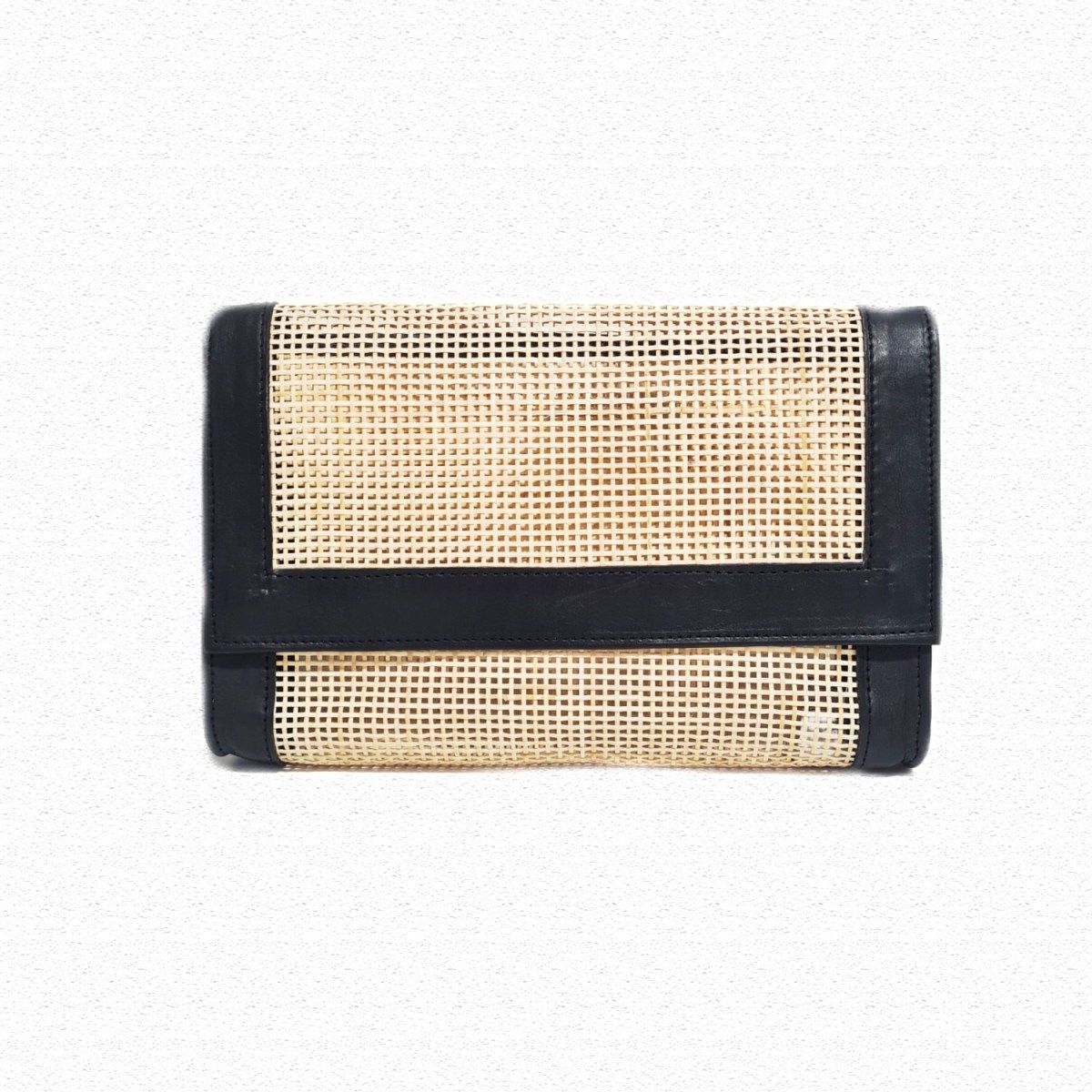 Blake Mesh Rattan & Leather Clutch - Black | Wolf & Badger (US)