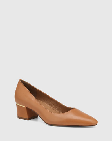 Gemmah Tan Leather Block Heel Pump | Wittner