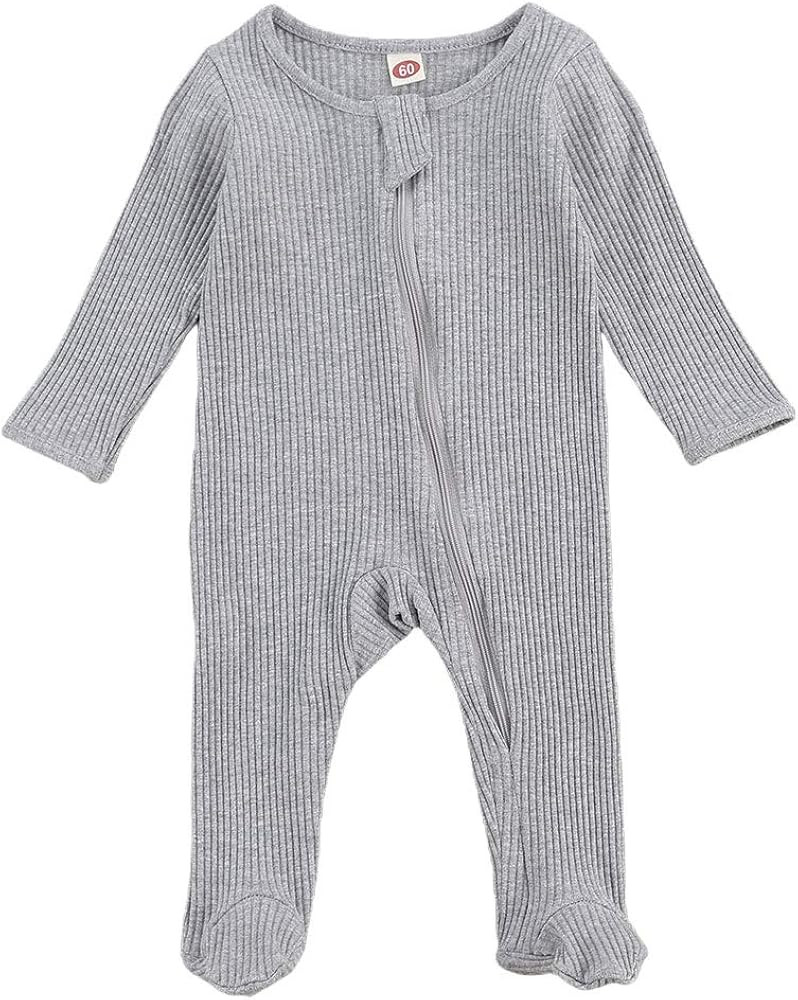 Goelsakurara Newborn Baby Boy Girl Romper Bodysuit Long Sleeve Footie Onesie Jumpsuit Ribbed Pajamas | Amazon (US)