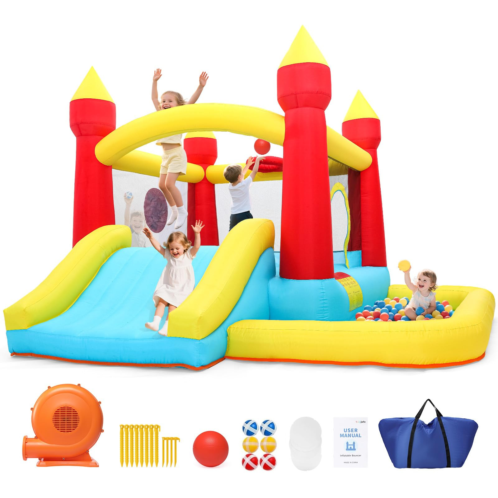 Bounce House with Blower & Slide, (10FT X 10FT X 7FT) Kids Bouncy Castle for Indoor/Outdoor Play,... | Amazon (US)