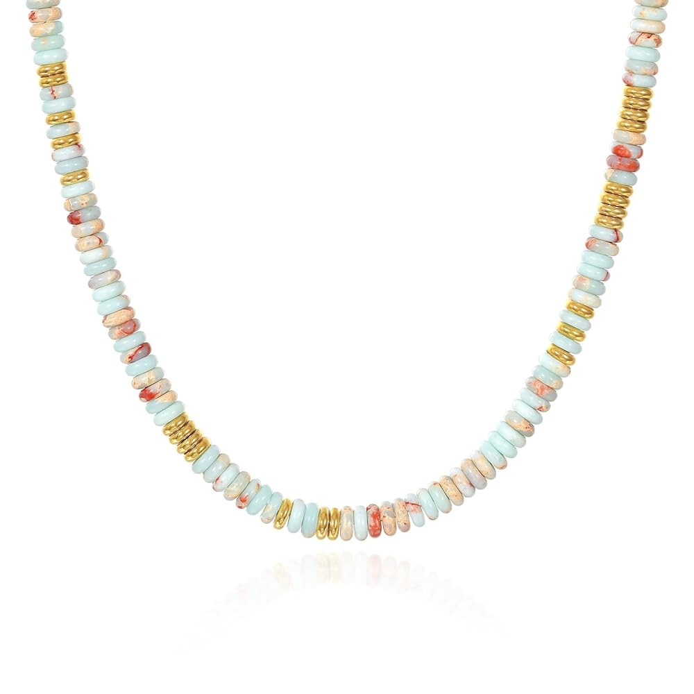 KissYan Boho Beaded Choker Necklace for Women, Gemstone Choker Natural Stone Freshwater Pearl Sur... | Amazon (US)