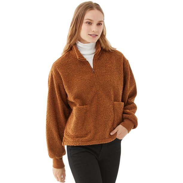 Free Assembly Women's Half Zip Faux Sherpa Sweatshirt | Walmart (US)