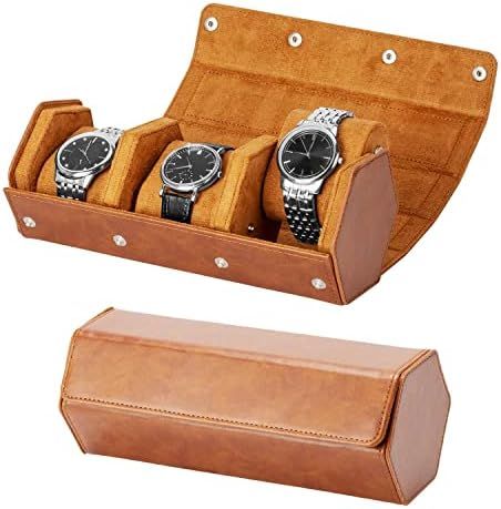 BARTON Watch Roll - Brown Recycled Leather Watch Travel Case & Watch Band Storage - 3 Watch Case | Amazon (US)