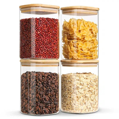 37Fl.Oz Glass Jars With Lids, Clear Food Storage Jar, Glass Canister For Pantry Cookie Flour Cereal Rice Sugar Tea Coffee Beans Spice, Square Set Of 4 | Wayfair North America